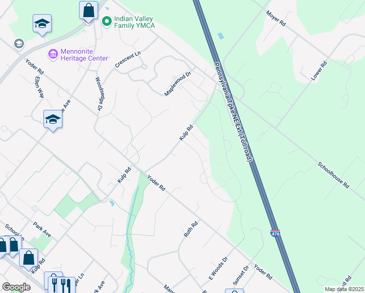 map of restaurants, bars, coffee shops, grocery stores, and more near 861 Kulp Road in Harleysville
