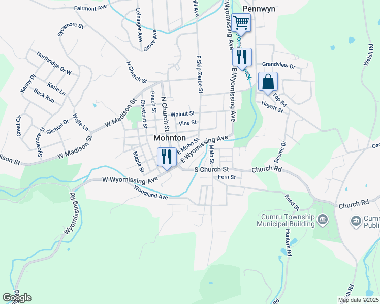 map of restaurants, bars, coffee shops, grocery stores, and more near 56 East Mohn Street in Mohnton