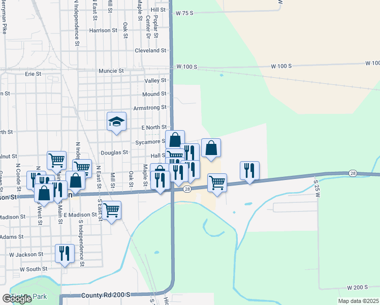 map of restaurants, bars, coffee shops, grocery stores, and more near 312 Terrace Court in Tipton