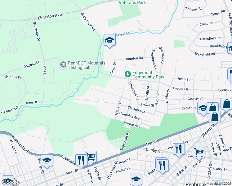map of restaurants, bars, coffee shops, grocery stores, and more near 2018 Franklin Avenue in Harrisburg
