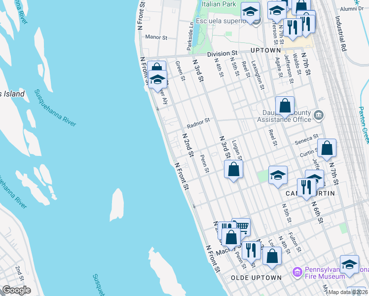map of restaurants, bars, coffee shops, grocery stores, and more near 2528 North 2nd Street in Harrisburg