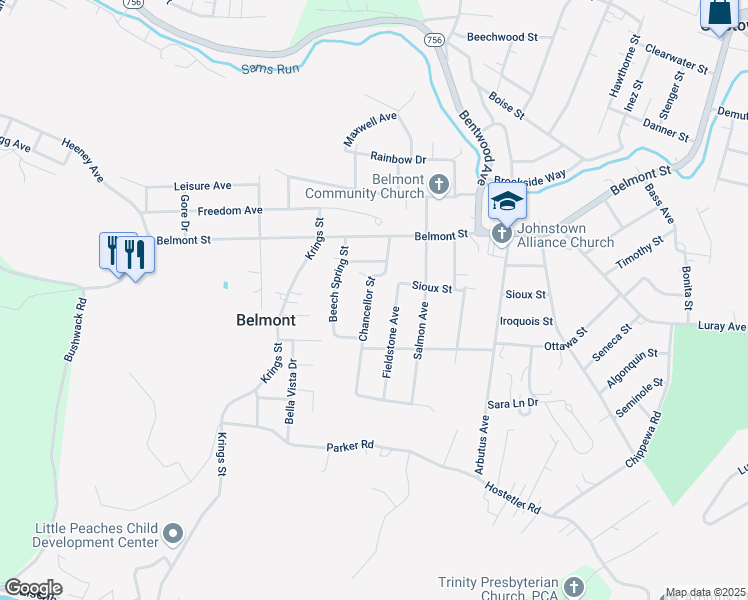 map of restaurants, bars, coffee shops, grocery stores, and more near 311 Chancellor Street in Johnstown