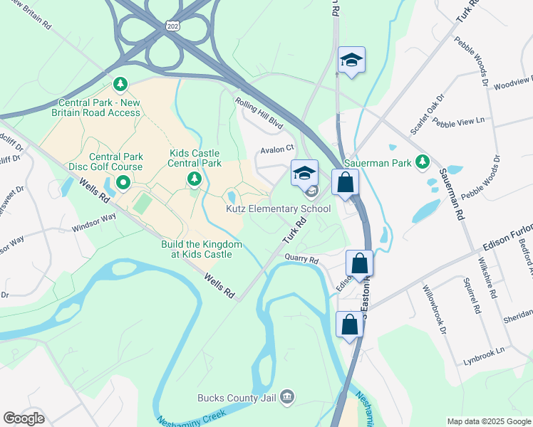 map of restaurants, bars, coffee shops, grocery stores, and more near 10 Bridgepoint Court in Doylestown