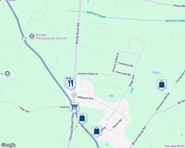 map of restaurants, bars, coffee shops, grocery stores, and more near 109 Jericho Valley Drive in Newtown