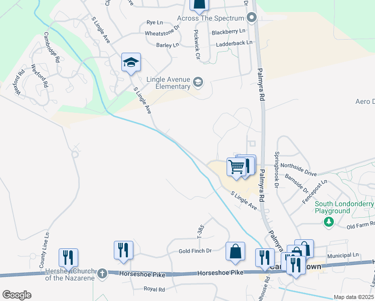 map of restaurants, bars, coffee shops, grocery stores, and more near Lingle Avenue in Palmyra