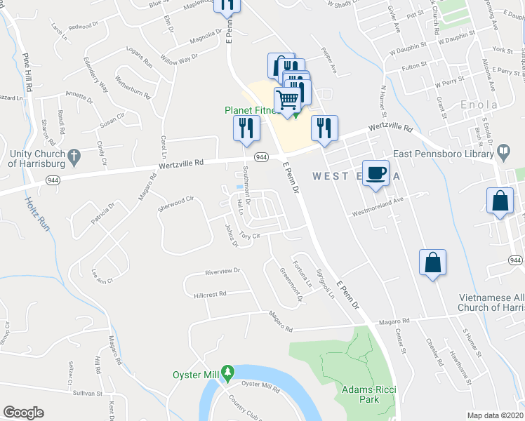 map of restaurants, bars, coffee shops, grocery stores, and more near 33 Nathan Drive in Enola