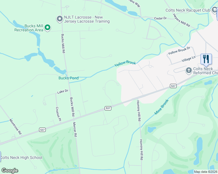 map of restaurants, bars, coffee shops, grocery stores, and more near 9 Shady Tree Lane in Monmouth County