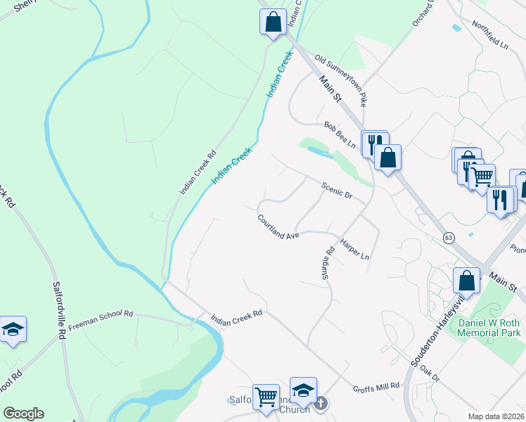 map of restaurants, bars, coffee shops, grocery stores, and more near 346 Courtland Avenue in Harleysville
