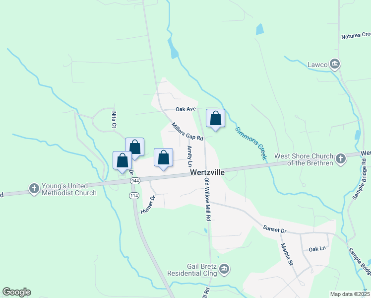 map of restaurants, bars, coffee shops, grocery stores, and more near 11 Amity Lane in Mechanicsburg