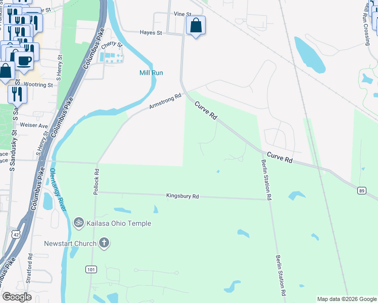 map of restaurants, bars, coffee shops, grocery stores, and more near 866 Myer's Glen Road in Delaware