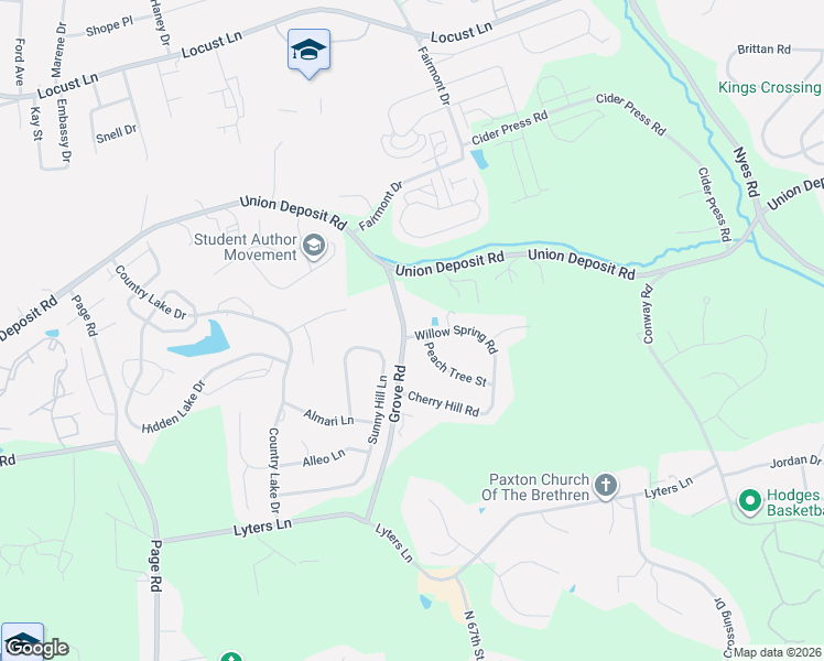 map of restaurants, bars, coffee shops, grocery stores, and more near 6002 Willow Spring Road in Harrisburg