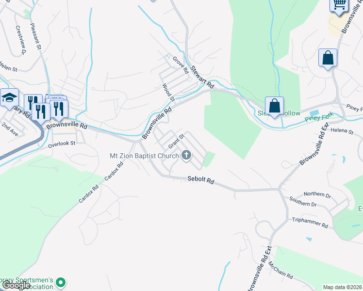 map of restaurants, bars, coffee shops, grocery stores, and more near 2904 Overhill Street in South Park Township
