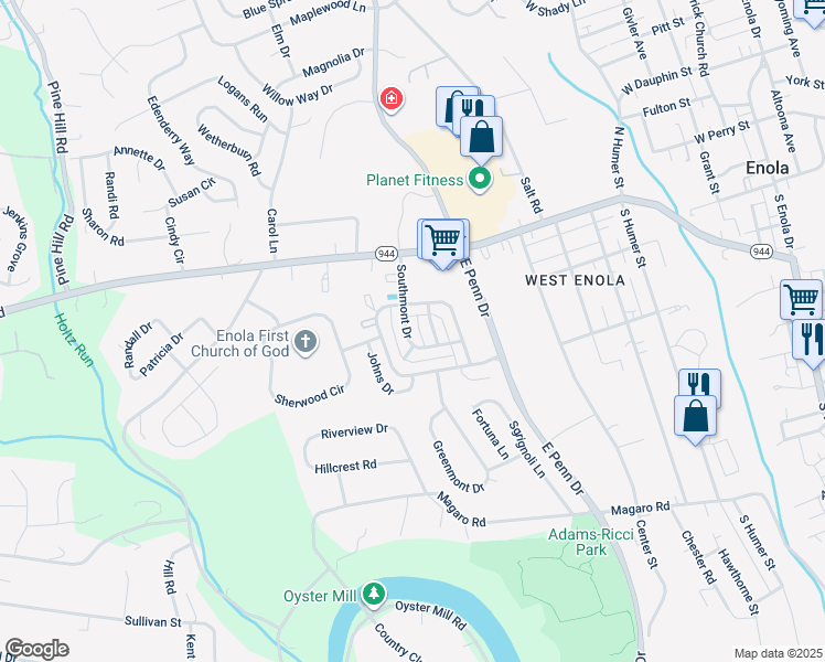 map of restaurants, bars, coffee shops, grocery stores, and more near 30 Southmont Drive in Enola