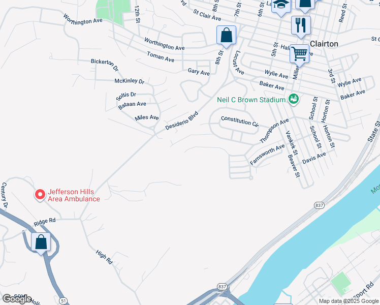map of restaurants, bars, coffee shops, grocery stores, and more near 756 Lafayette Drive in Clairton