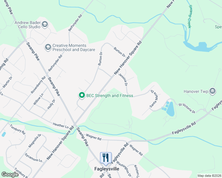 map of restaurants, bars, coffee shops, grocery stores, and more near 2936 New Hanover Square Road in Gilbertsville
