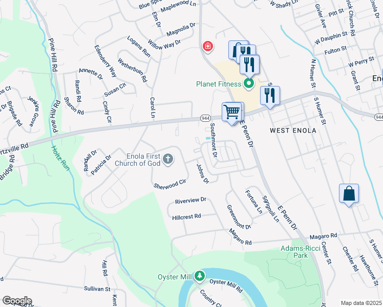 map of restaurants, bars, coffee shops, grocery stores, and more near 1540 Yorkshire Place in Enola