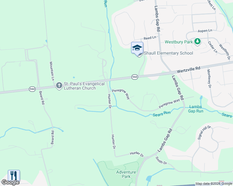 map of restaurants, bars, coffee shops, grocery stores, and more near 6395 Peregrine Way in Mechanicsburg
