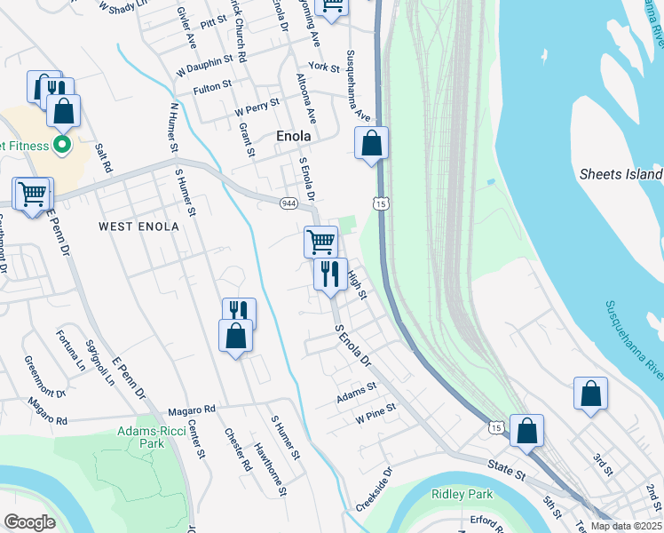 map of restaurants, bars, coffee shops, grocery stores, and more near 134 1st Alley in Enola