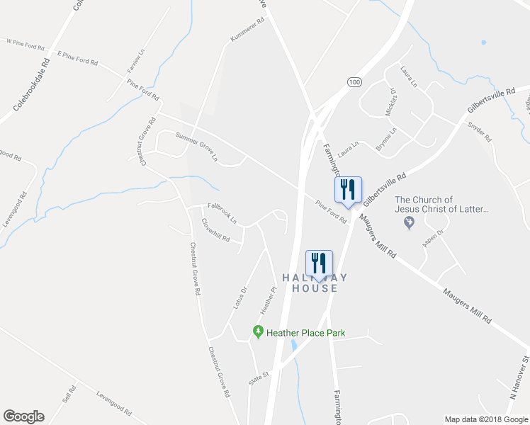 map of restaurants, bars, coffee shops, grocery stores, and more near 1024 Fallbrook Lane in Pottstown