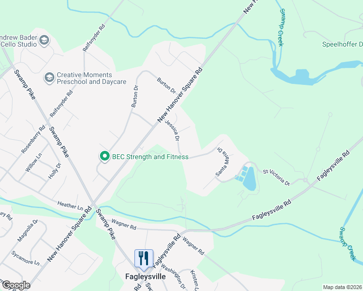 map of restaurants, bars, coffee shops, grocery stores, and more near 2439 Jessica Drive in Gilbertsville