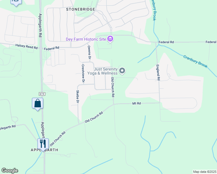 map of restaurants, bars, coffee shops, grocery stores, and more near 2 Preservation Drive in Monroe Township