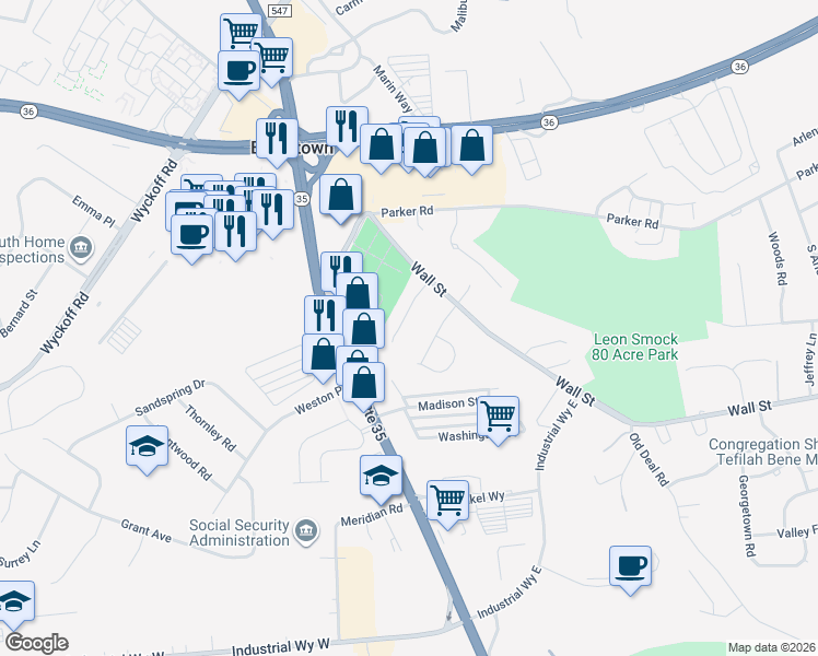 map of restaurants, bars, coffee shops, grocery stores, and more near 37 Russell Terrace in Eatontown