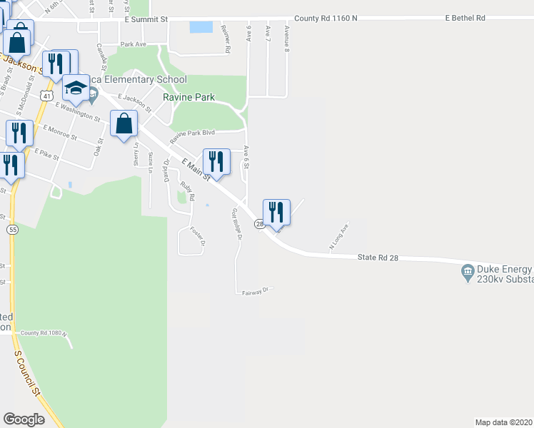 map of restaurants, bars, coffee shops, grocery stores, and more near 1212 East Main Street in Attica