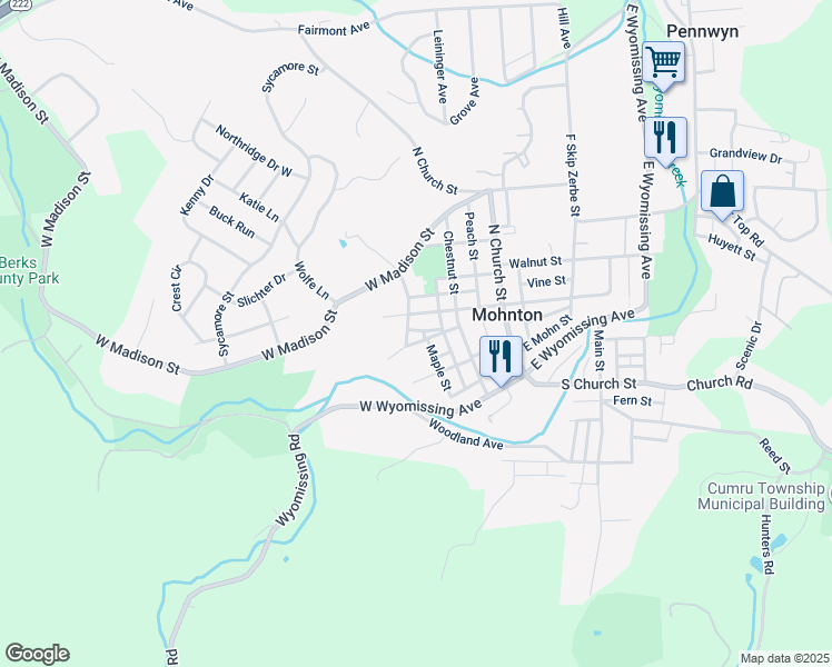 map of restaurants, bars, coffee shops, grocery stores, and more near 16 South Oneil Street in Mohnton