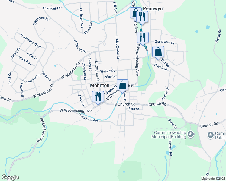 map of restaurants, bars, coffee shops, grocery stores, and more near 46 East Mohn Street in Mohnton