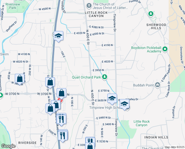 map of restaurants, bars, coffee shops, grocery stores, and more near 407 East 3900 North in Provo