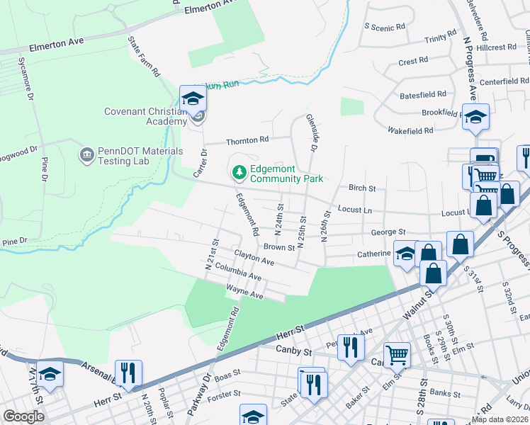 map of restaurants, bars, coffee shops, grocery stores, and more near 2311 Highland Avenue in Harrisburg