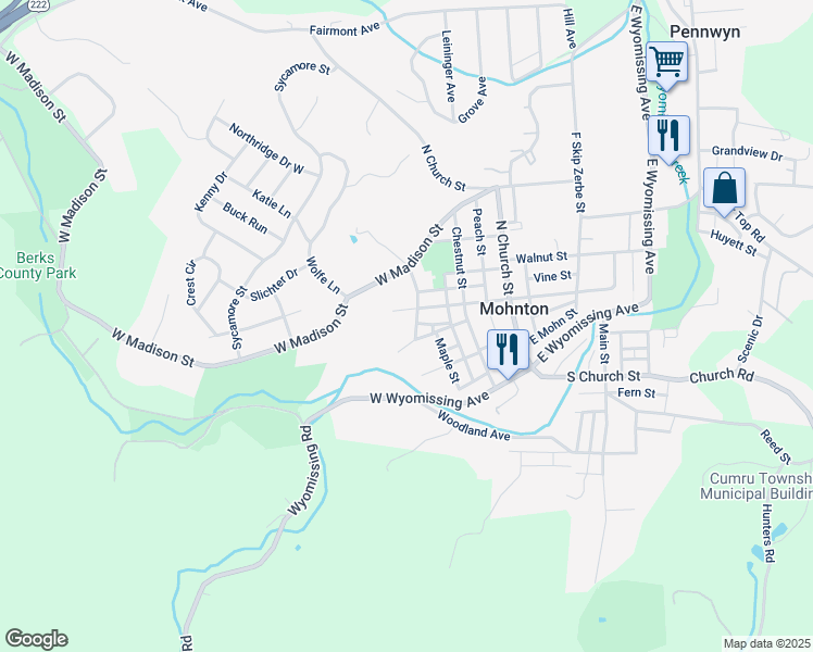 map of restaurants, bars, coffee shops, grocery stores, and more near 16 South Oneil Street in Mohnton
