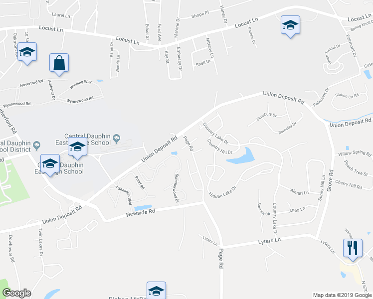 map of restaurants, bars, coffee shops, grocery stores, and more near 5595 Twilight Dr in Harrisburg