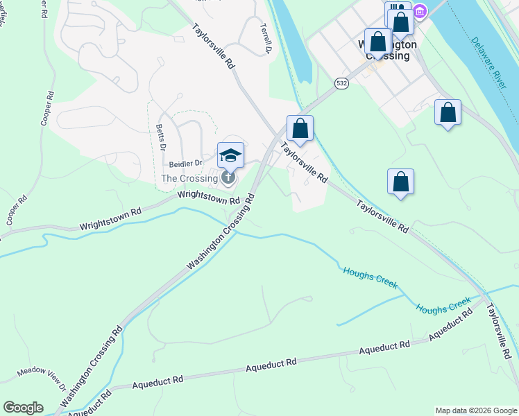 map of restaurants, bars, coffee shops, grocery stores, and more near 1066 Washington Crossing Road in Newtown