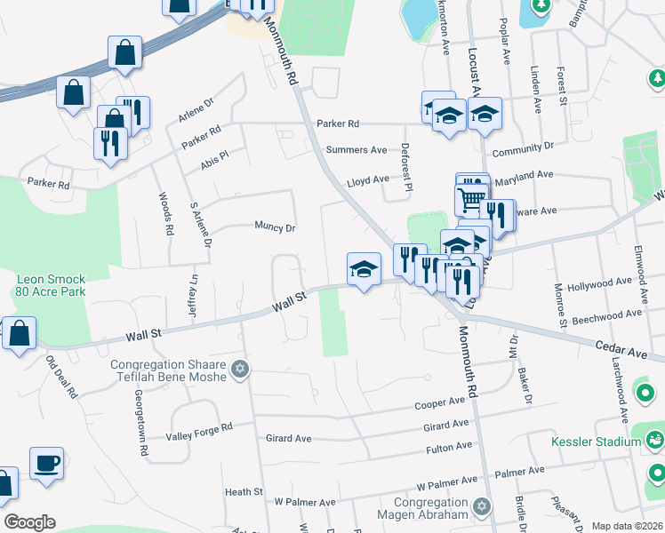 map of restaurants, bars, coffee shops, grocery stores, and more near 3 Nolan Drive in West Long Branch