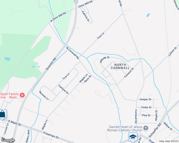 map of restaurants, bars, coffee shops, grocery stores, and more near 149 North Cornwall Road in Lebanon