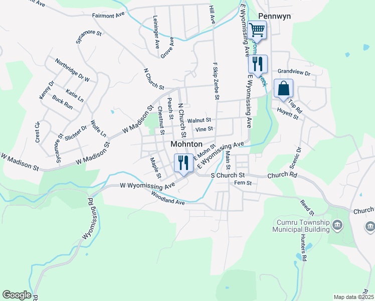 map of restaurants, bars, coffee shops, grocery stores, and more near in Mohnton