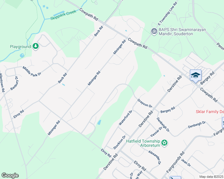 map of restaurants, bars, coffee shops, grocery stores, and more near 1064 Grayson Drive in Souderton