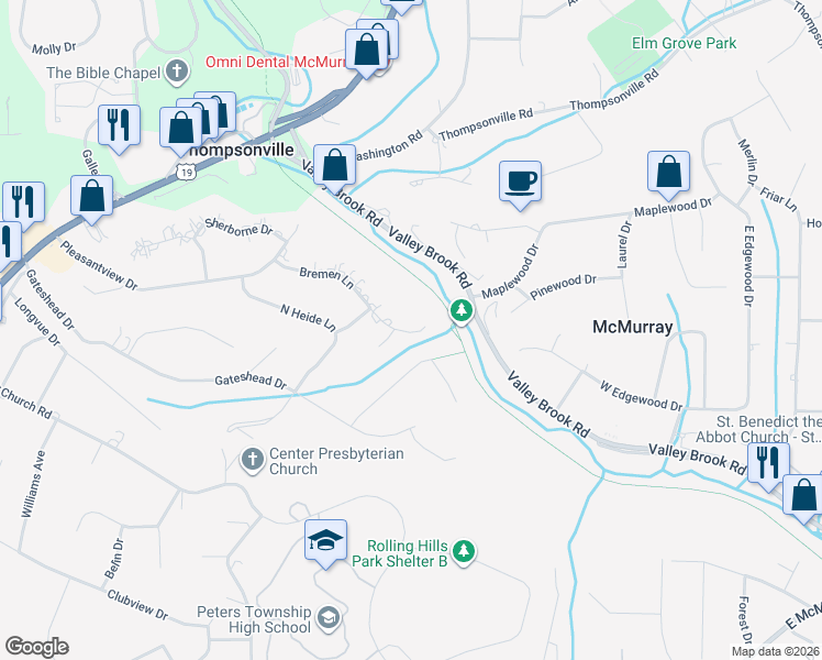map of restaurants, bars, coffee shops, grocery stores, and more near 29 Bremen Lane in Canonsburg