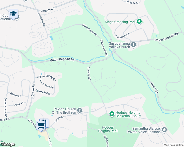 map of restaurants, bars, coffee shops, grocery stores, and more near 6444 Finch Lane in Harrisburg