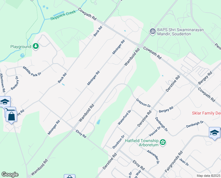 map of restaurants, bars, coffee shops, grocery stores, and more near 1064 Grayson Drive in Souderton