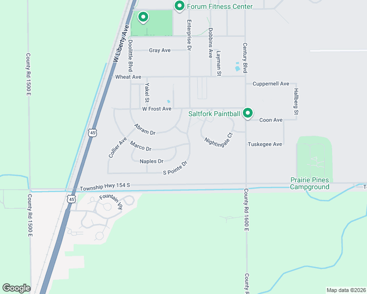 map of restaurants, bars, coffee shops, grocery stores, and more near 204 Marco Drive in Rantoul