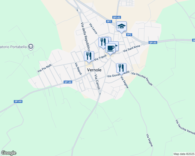 map of restaurants, bars, coffee shops, grocery stores, and more near 19 Via D. de Dominicis in Vernole