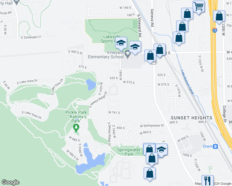 map of restaurants, bars, coffee shops, grocery stores, and more near 636 South 1810 West in Orem