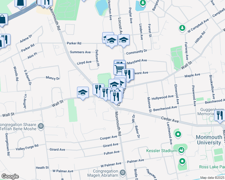 map of restaurants, bars, coffee shops, grocery stores, and more near 205 Wall Street in West Long Branch