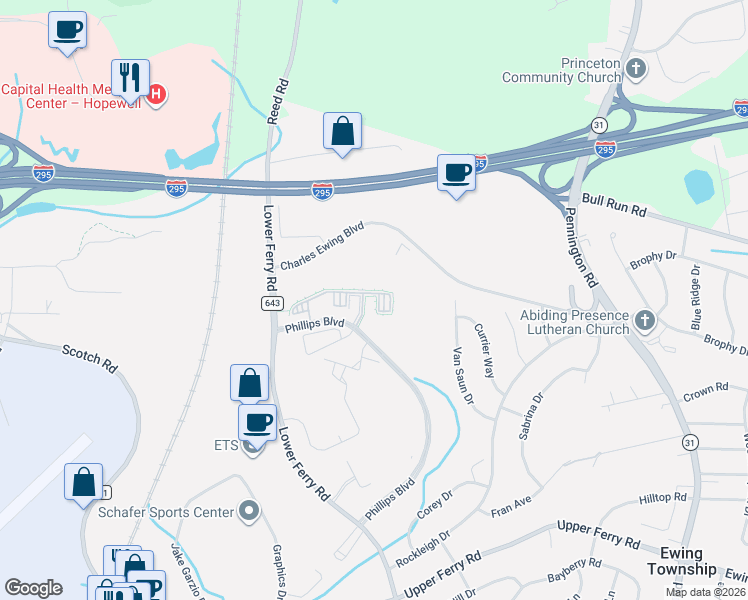 map of restaurants, bars, coffee shops, grocery stores, and more near 1013 Timberlake Drive in Trenton