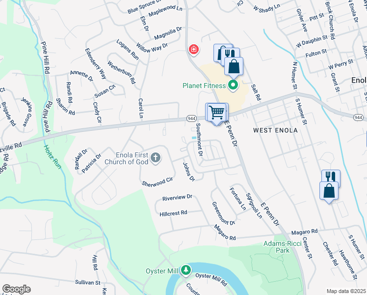 map of restaurants, bars, coffee shops, grocery stores, and more near 1540 Yorkshire Place in Enola