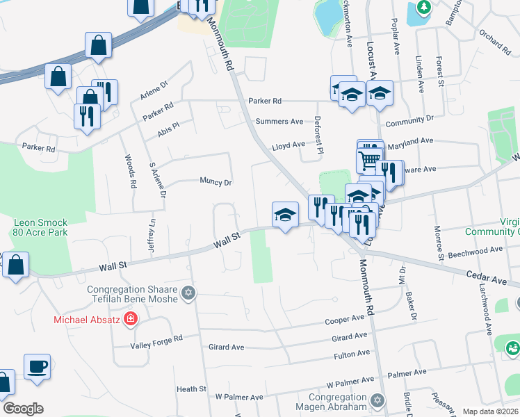 map of restaurants, bars, coffee shops, grocery stores, and more near 3 Nolan Drive in West Long Branch