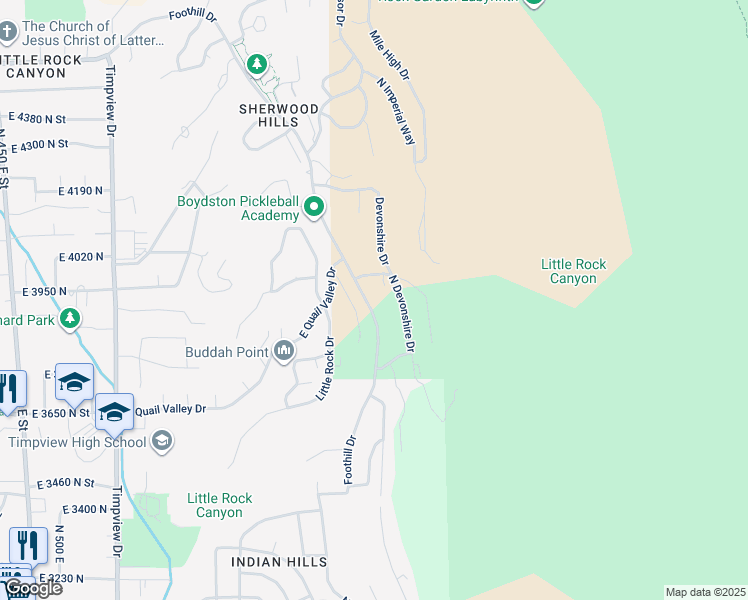 map of restaurants, bars, coffee shops, grocery stores, and more near 3936 Foothill Drive in Provo