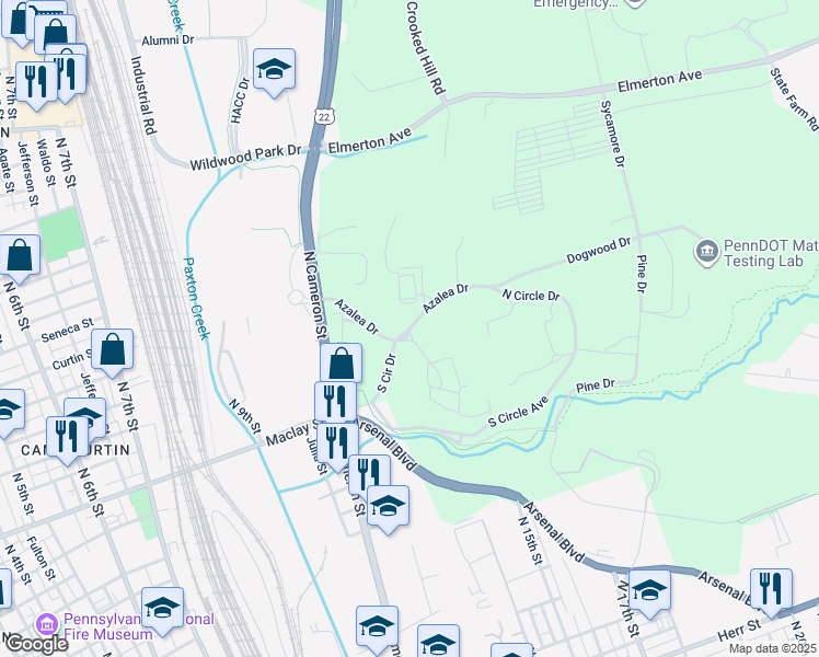 map of restaurants, bars, coffee shops, grocery stores, and more near Azalea Drive in Dauphin County